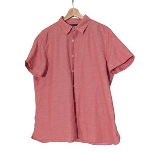 Perry Ellis Casual Button-Down Short Sleeve Shirt in Coral, L